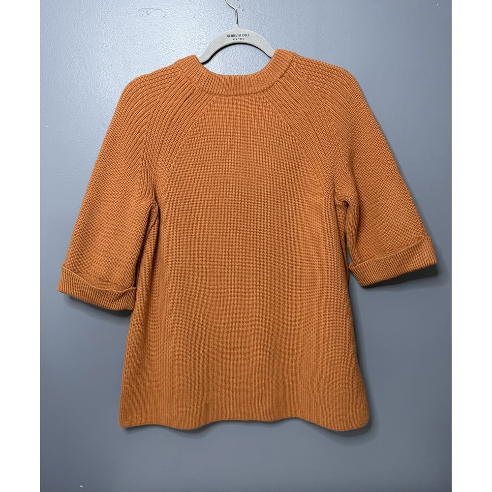 COS Sweater Womens XS Orange 100% Wool Raglan 3/4 Sleeve Chunky Knit Boxy Slits - Picture 10 of 11